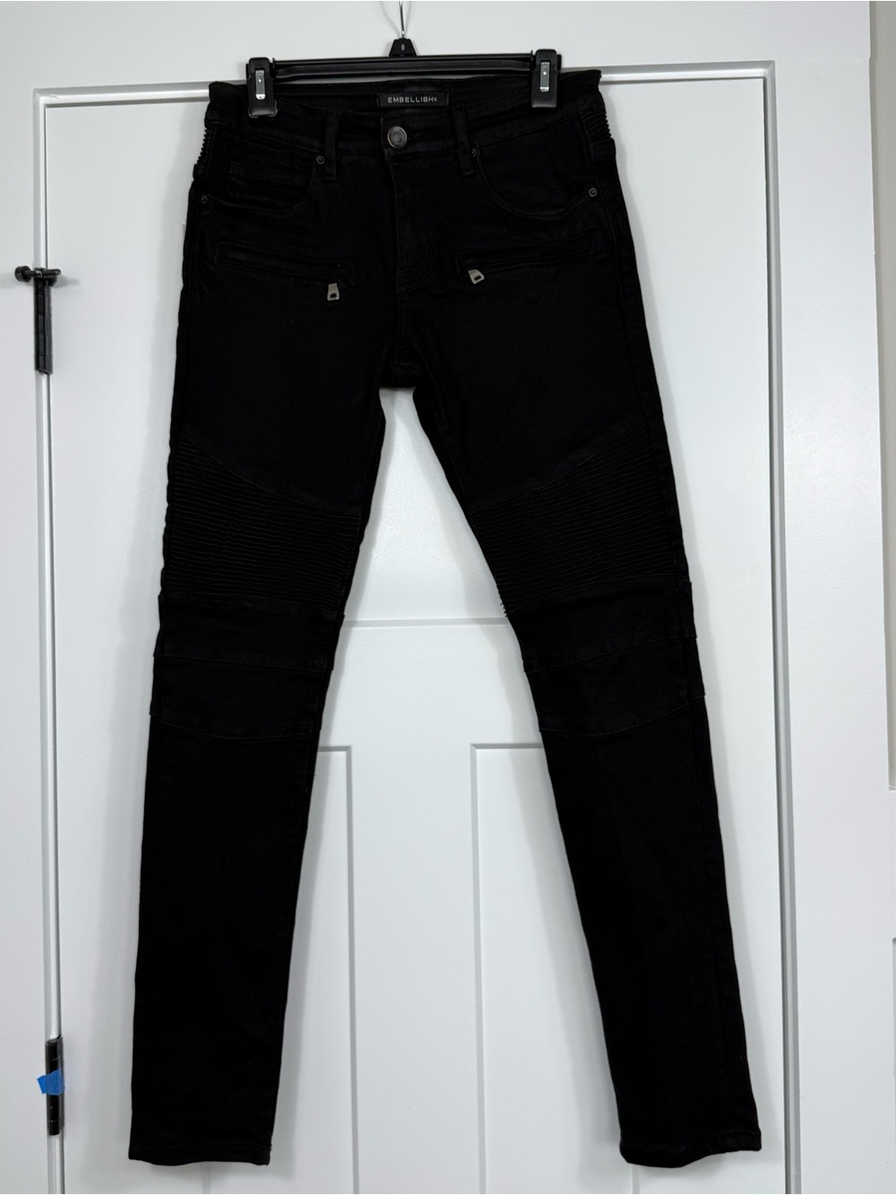 Embellish Spenser Biker Moto Jeans Ribbed Zipper Detail Black Men’s Size 28